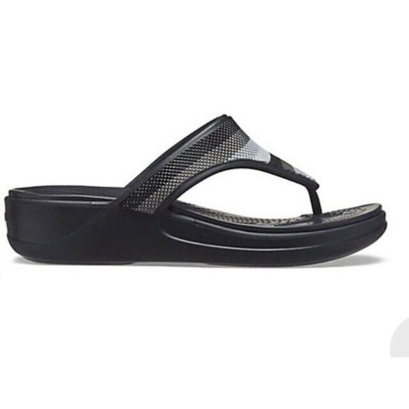 NEW Crocs Monterey Beaded Stripe Wedge Flip Sz 4 - Picture 3 of 5